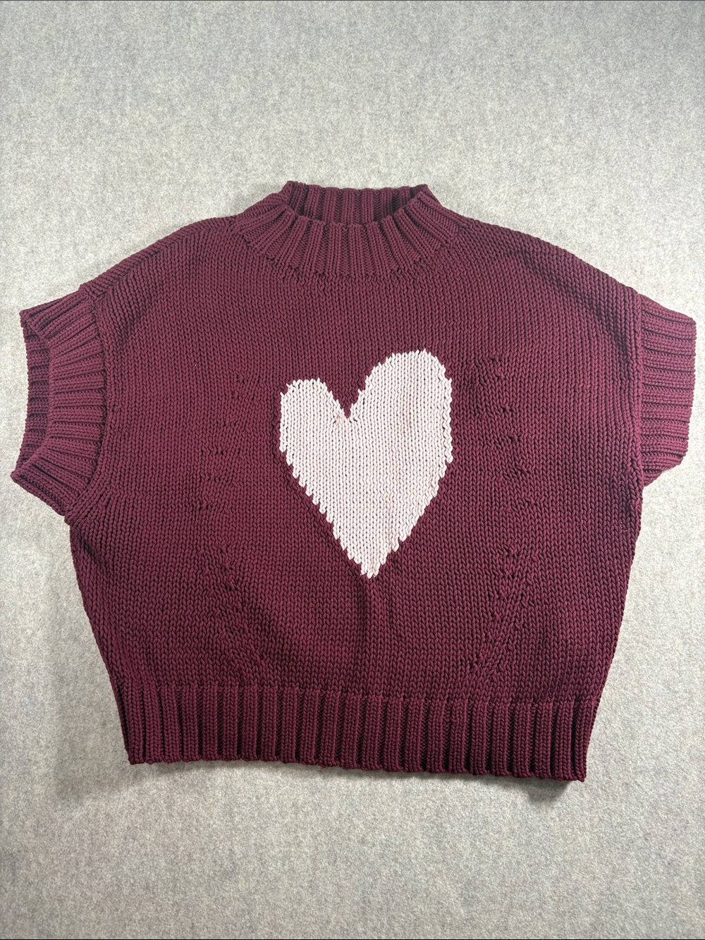 Anthropologie Maeve The Pippa Heart Mock-Neck Sweater Vest Maroon Red L